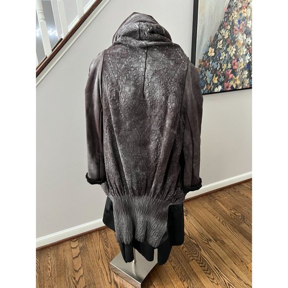SIMONA TAGLIAFERRI Wool Leather Draped Asymmetric Layered Jacket Coat Size Small - Picture 9 of 12